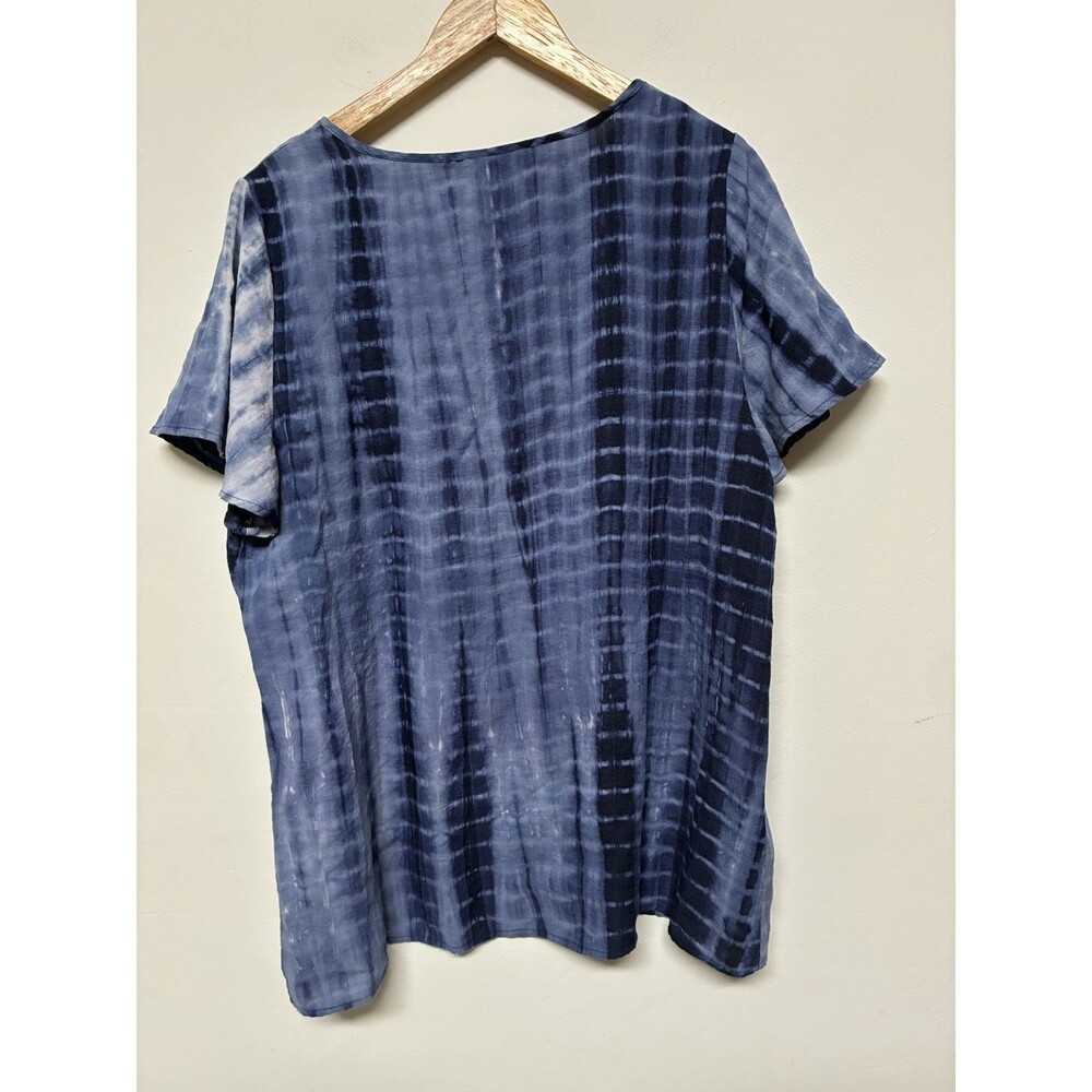 Bloom Chic Blue Tie Dye Linen Blend Blouse Size 18-20 Boho Coastal - Picture 8 of 11